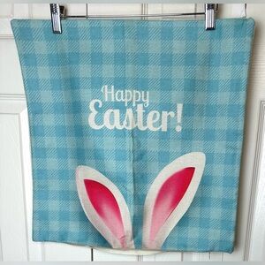 New HAPPY EASTER Bunny Ears Pillow Case Cover Blue Plaid Holiday Decor Home Pink